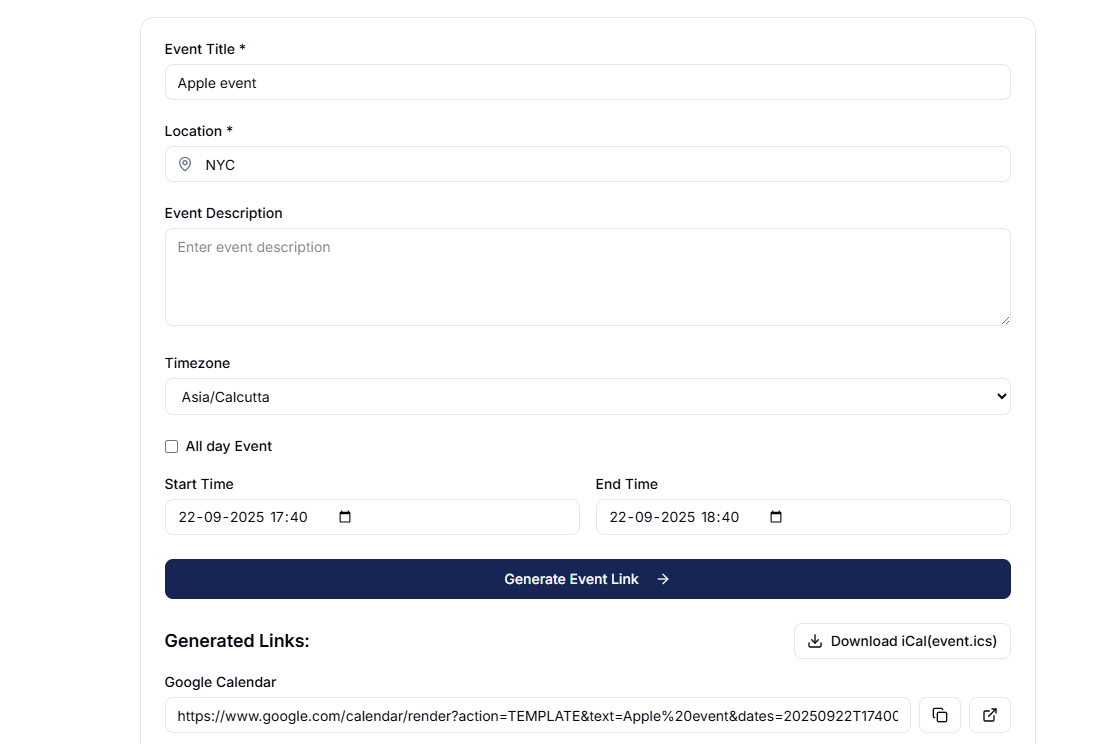 Add to Calendar Link Generator for Events