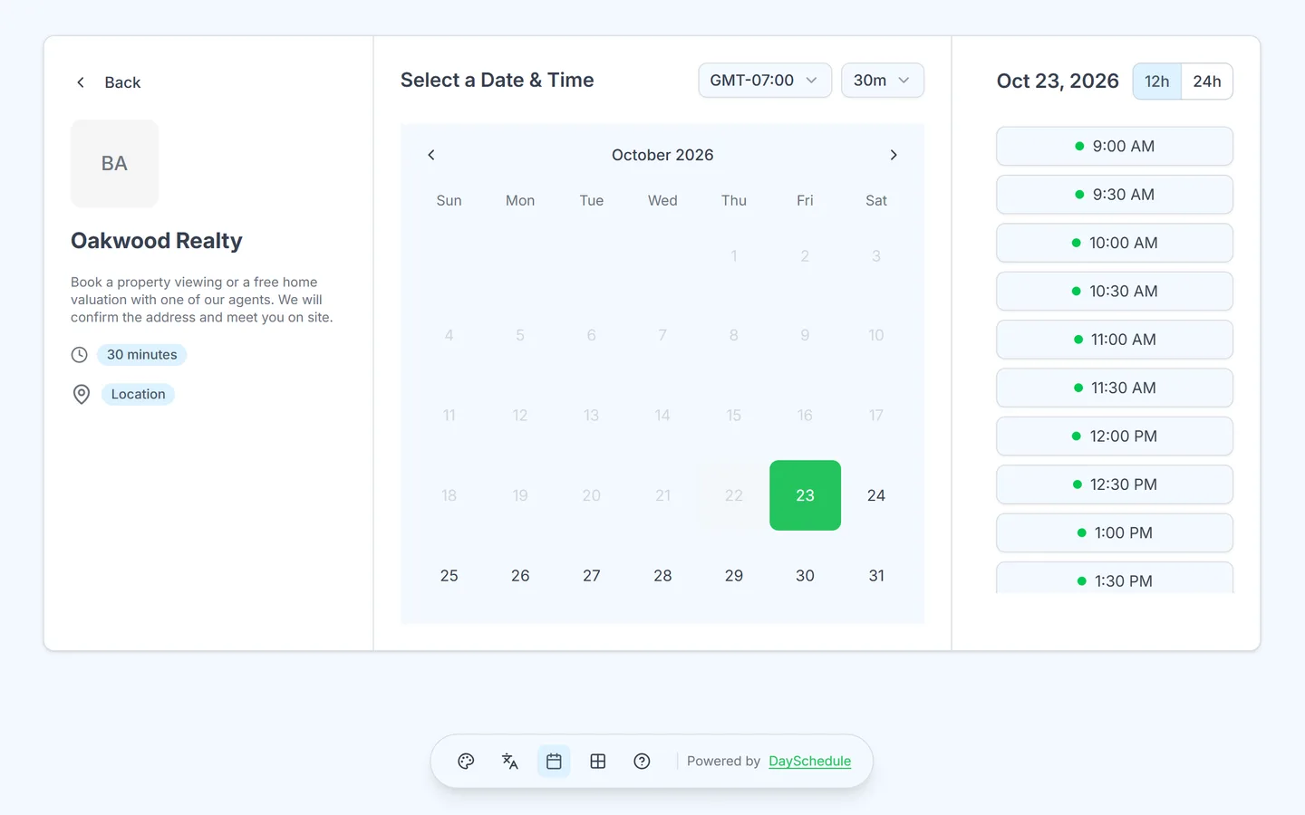 Real Estate booking page created with DaySchedule